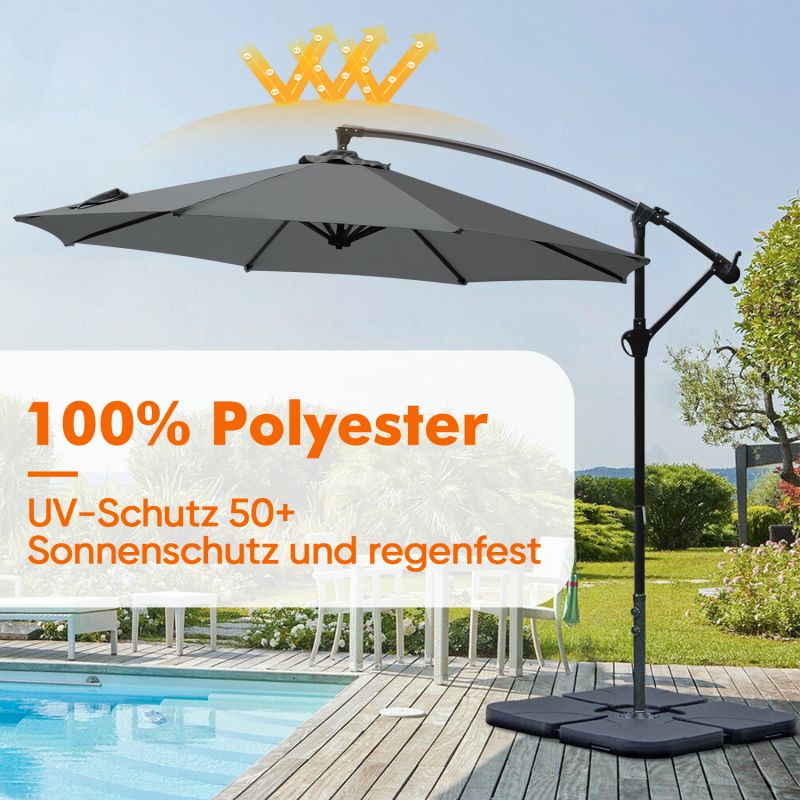 Sekey 300 cm cantilever umbrella, sun protection UV50+