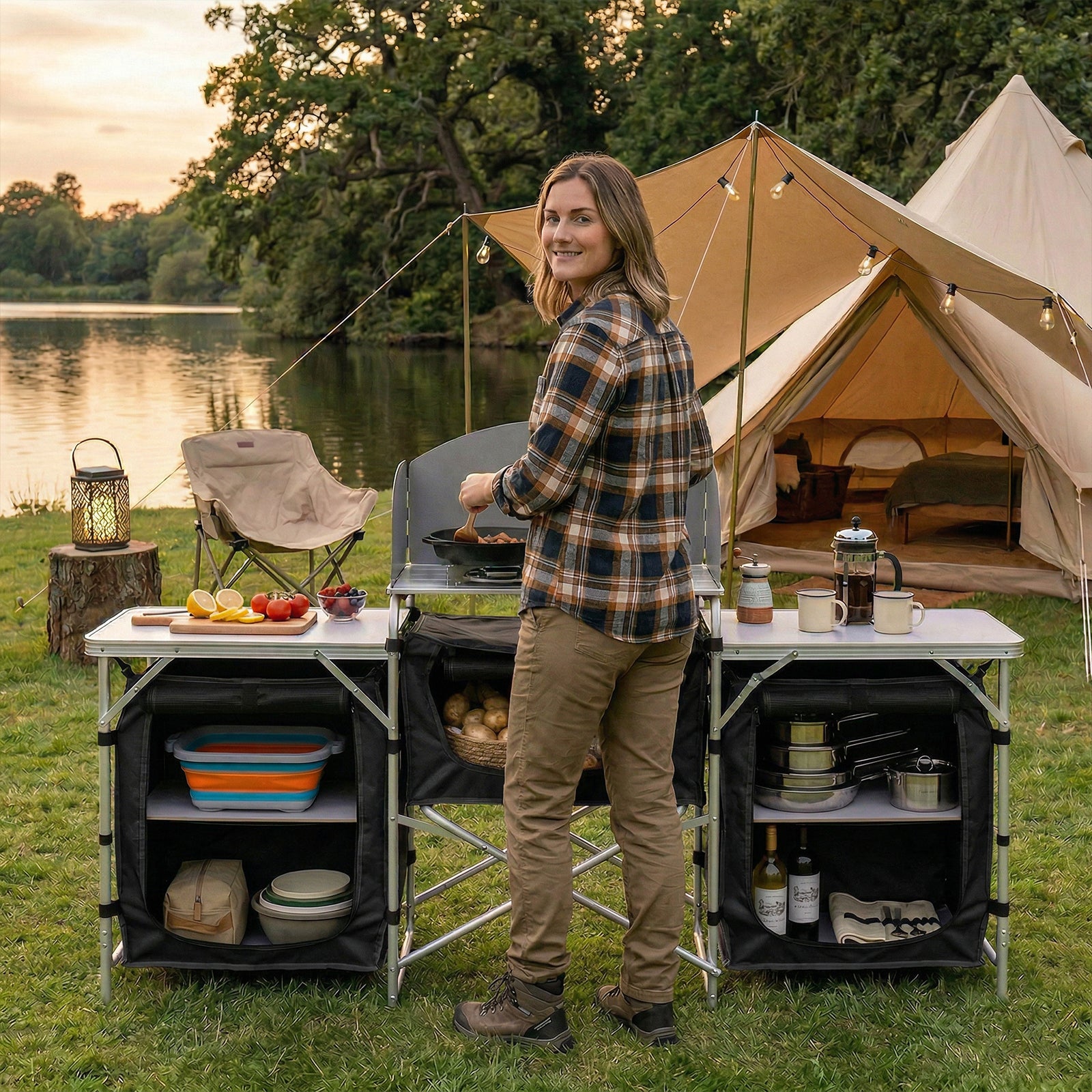 Sekey XXL Campingtisch & Campingschrank Faltbar – Campingküche mit Alu – sekeymall