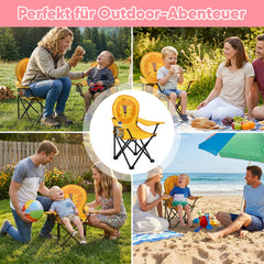 Sunula Kinder Klappstuhl Outdoor – Campingstuhl mit Löwe-Motiv Gelb & Getränkehalter, leicht & faltbar für Garten, Picknick & Camping