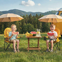 Sunula Kinder Klappstuhl Outdoor – Campingstuhl mit Löwe-Motiv Gelb & Getränkehalter, leicht & faltbar für Garten, Picknick & Camping