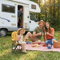 Sunula Kinder Klappstuhl Outdoor – Campingstuhl mit Löwe-Motiv Gelb & Getränkehalter, leicht & faltbar für Garten, Picknick & Camping