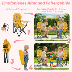 Sunula Kinder Klappstuhl Outdoor – Campingstuhl mit Löwe-Motiv Gelb & Getränkehalter, leicht & faltbar für Garten, Picknick & Camping