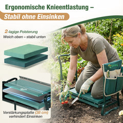 Sekey Height-Adjustable Kneeling Bench for Gardening, Load Capacity 160KG/180KG, Foldable Garden Stool with Tool Pockets, Knee Comfort for Gardening, Green