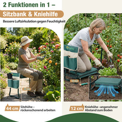 Sekey Height-Adjustable Kneeling Bench for Gardening, Load Capacity 160KG/180KG, Foldable Garden Stool with Tool Pockets, Knee Comfort for Gardening, Green