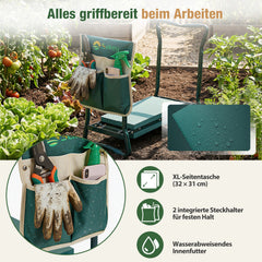 Sekey Height-Adjustable Kneeling Bench for Gardening, Load Capacity 160KG/180KG, Foldable Garden Stool with Tool Pockets, Knee Comfort for Gardening, Green