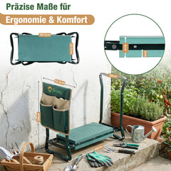 Sekey Height-Adjustable Kneeling Bench for Gardening, Load Capacity 160KG/180KG, Foldable Garden Stool with Tool Pockets, Knee Comfort for Gardening, Green