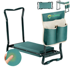Sekey Height-Adjustable Kneeling Bench for Gardening, Load Capacity 160KG/180KG, Foldable Garden Stool with Tool Pockets, Knee Comfort for Gardening, Green