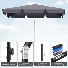 Sekey, 200x125 cm Rectangular Balcony Parasol, with Protective Cover, Sun Protection UV 50+ 