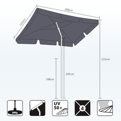 Sekey, 200x125 cm Rectangular Balcony Parasol, with Protective Cover, Sun Protection UV 50+ 