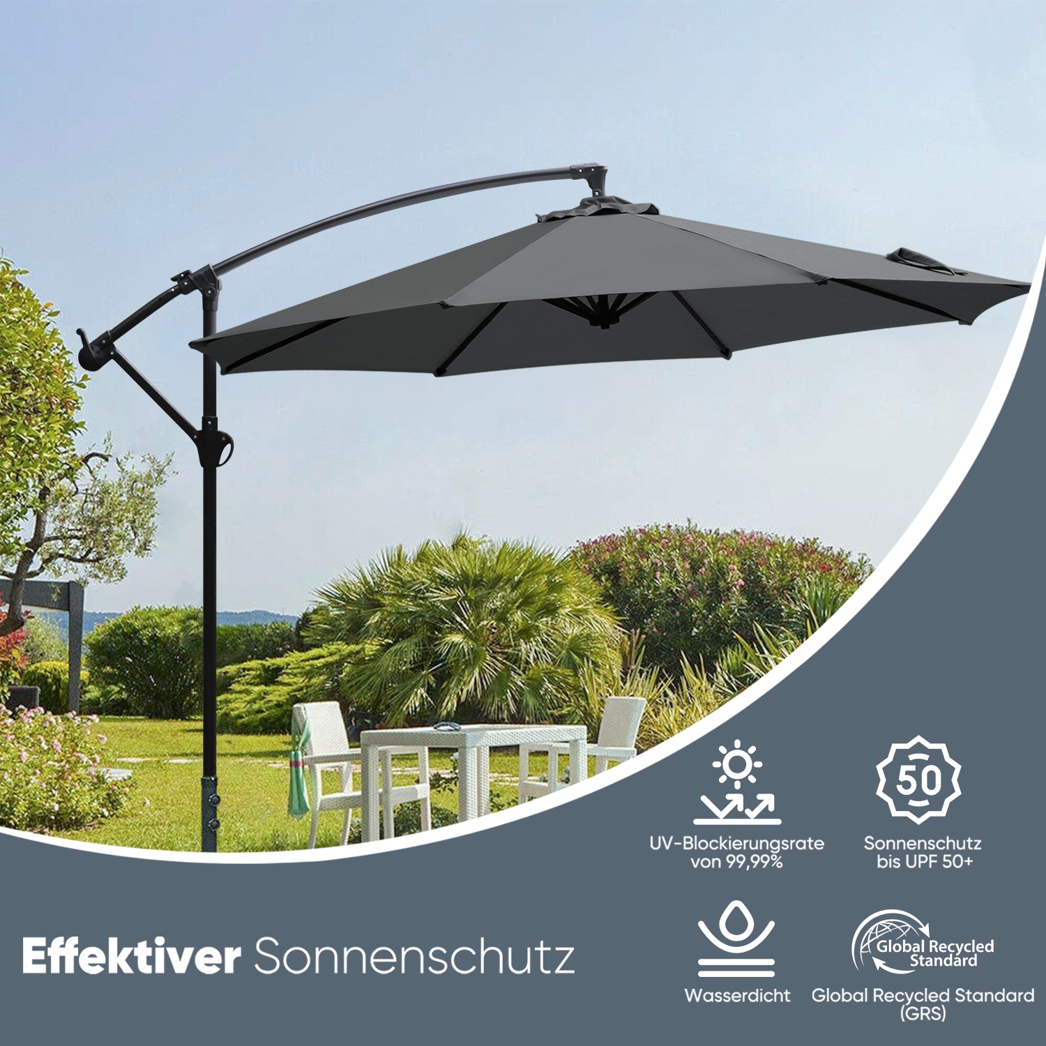 Sekey® Premium Ampelschirm 300 cm – UV50+ Sonnenschutz, stabiler Kurbe – sekeymall