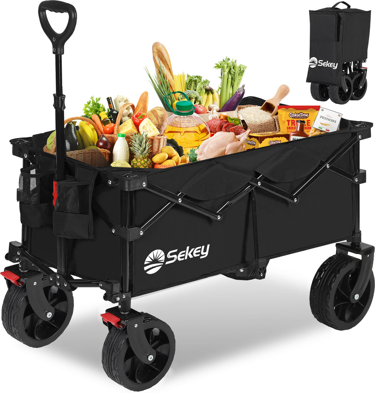 Sekey 4020 Faltbarer Bollerwagen 150kg mit Bremsen & Breitreifen – Robuster Handwagen für Gelände & Outdoor