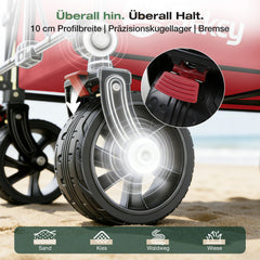 Sekey 300L / 150KG Faltbarer Bollerwagen, Patentiert Zusammenfaltbar aus Vier Richtungen, mit Bremsen und Extra Breiten Rädern