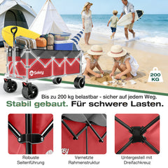 Sekey 300L / 150KG Faltbarer Bollerwagen, Patentiert Zusammenfaltbar aus Vier Richtungen, mit Bremsen und Extra Breiten Rädern