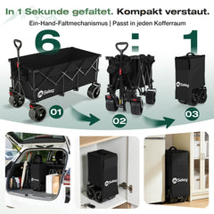Sekey 300L / 150KG Faltbarer Bollerwagen, Patentiert Zusammenfaltbar aus Vier Richtungen, mit Bremsen und Extra Breiten Rädern