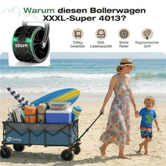 Sekey 300L / 150KG Faltbarer Bollerwagen, Patentiert Zusammenfaltbar aus Vier Richtungen, mit Bremsen und Extra Breiten Rädern