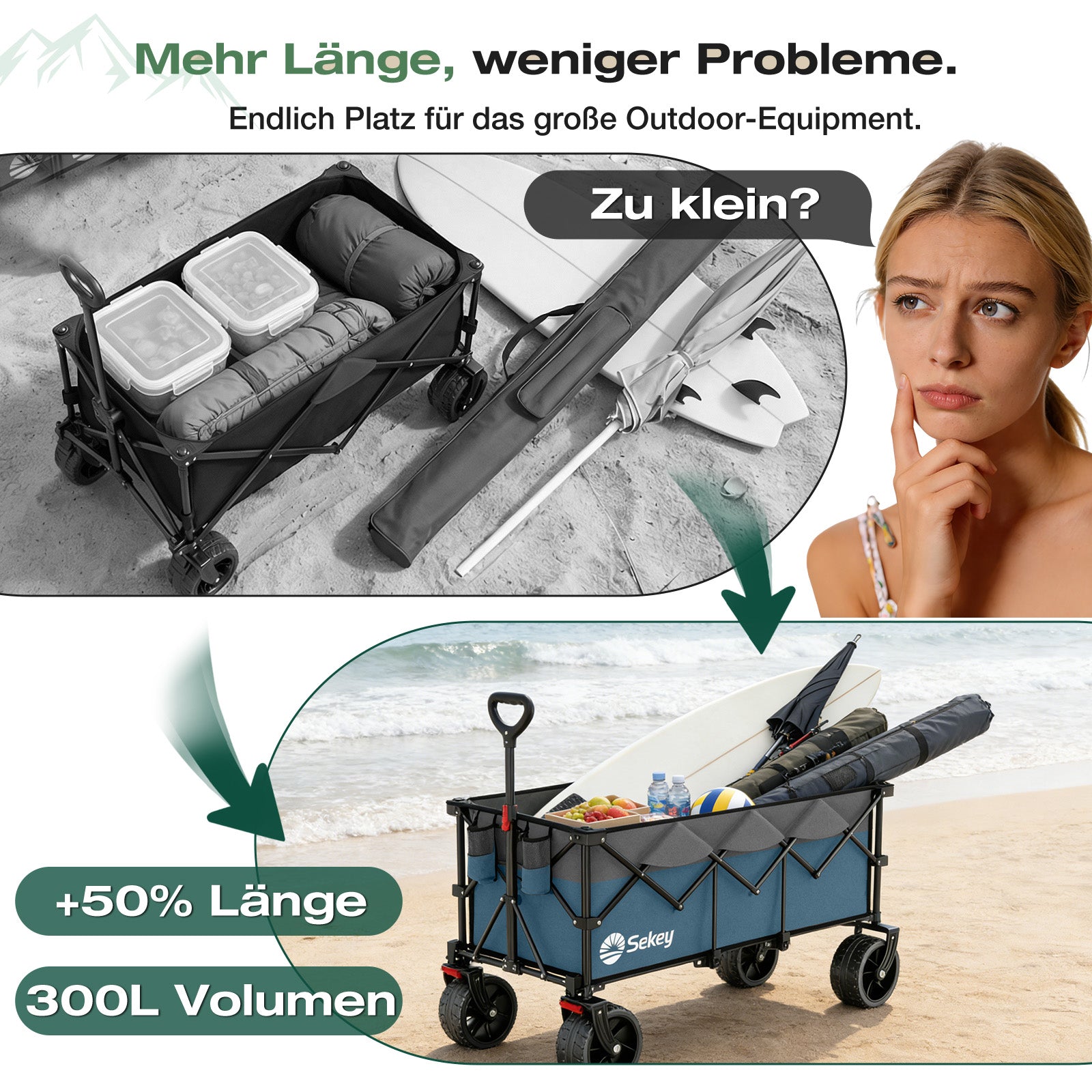froyak outdoor gear Sekey Robust handcart 300L, 150KG load capacity, 4-sided foldable, wide all-terrain tires – sekeymall
