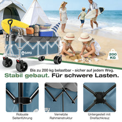 Sekey 300L / 150KG Faltbarer Bollerwagen, Patentiert Zusammenfaltbar aus Vier Richtungen, mit Bremsen und Extra Breiten Rädern