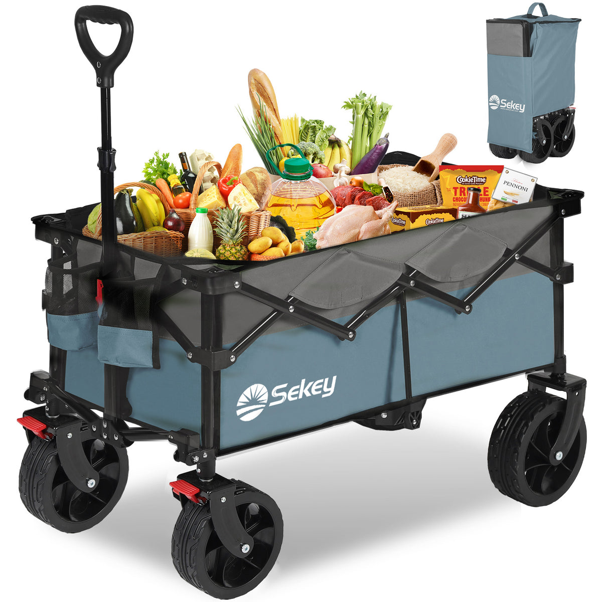 Sekey XXL Bollerwagen Faltbar 150L – Mit Bremsen, 150 kg Tragkraft, Breite All-Terrain-Reifen, Patentierter 4-Wege-Faltmechanismus, Kein Aufbau nötig (Modell 4020)