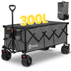 Sekey 300L / 150KG Foldable Handcart, Patented Foldable from Four Directions, with Brakes and Extra Wide Wheels