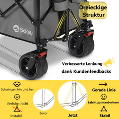 Sekey 300L / 150KG Foldable Handcart, Patented Foldable from Four Directions, with Brakes and Extra Wide Wheels