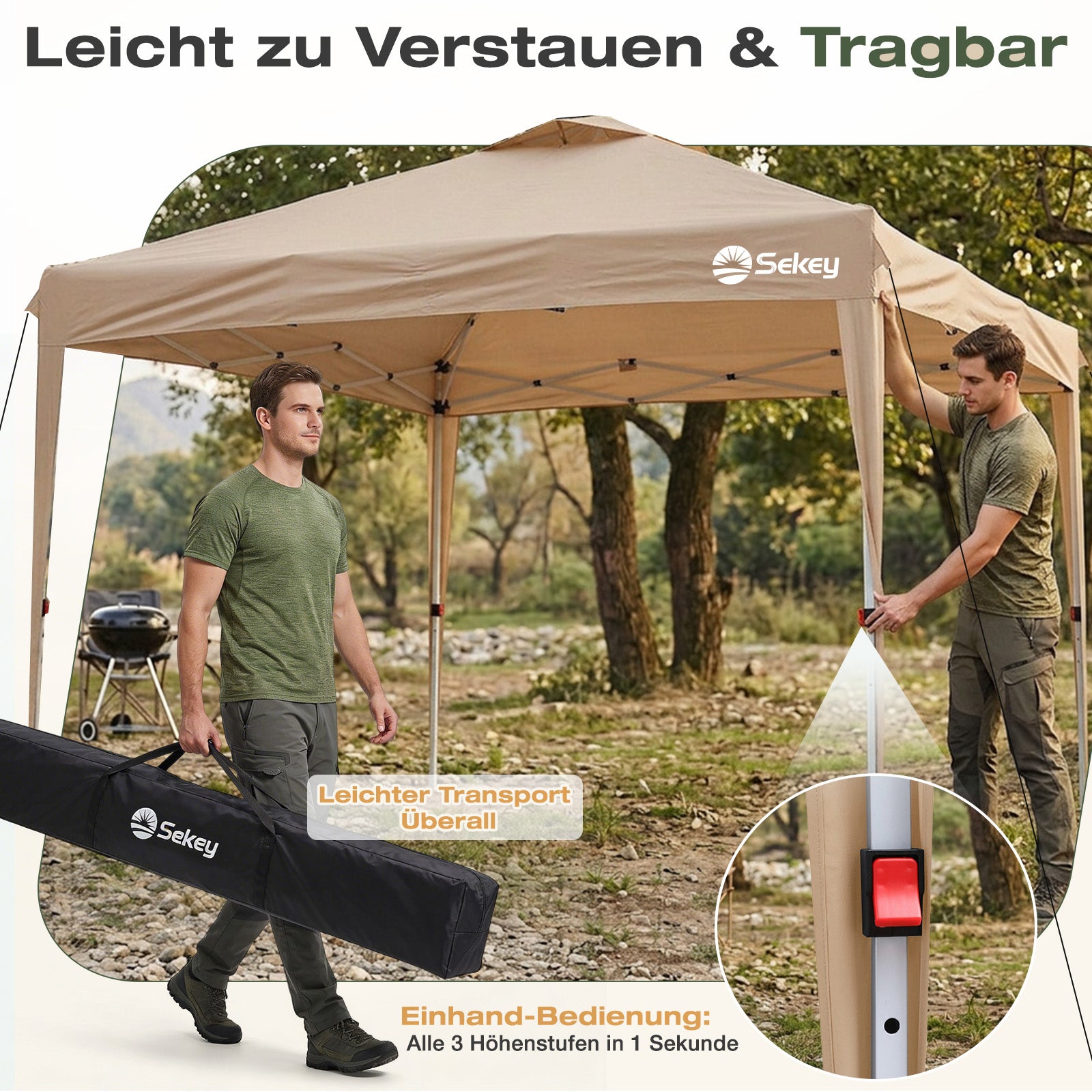 Sekey Pop Up Pavillon 3x3 m Wasserdicht & Winterfest – Faltpavillon mi