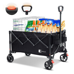 SUNULA Foldable Wagon 120 kg – 150L Handcart with Off-Road Wheels, Brakes &amp; One-Hand Handle