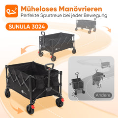 SUNULA Foldable Wagon 120 kg – 150L Handcart with Off-Road Wheels, Brakes &amp; One-Hand Handle