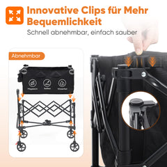 SUNULA Foldable Wagon 120 kg – 150L Handcart with Off-Road Wheels, Brakes &amp; One-Hand Handle