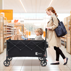 SUNULA Foldable Wagon 120 kg – 150L Handcart with Off-Road Wheels, Brakes &amp; One-Hand Handle
