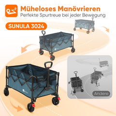 SUNULA Foldable Wagon 120 kg – 150L Handcart with Off-Road Wheels, Brakes &amp; One-Hand Handle