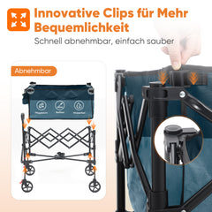 SUNULA Foldable Wagon 120 kg – 150L Handcart with Off-Road Wheels, Brakes &amp; One-Hand Handle