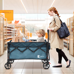 SUNULA Foldable Wagon 120 kg – 150L Handcart with Off-Road Wheels, Brakes &amp; One-Hand Handle