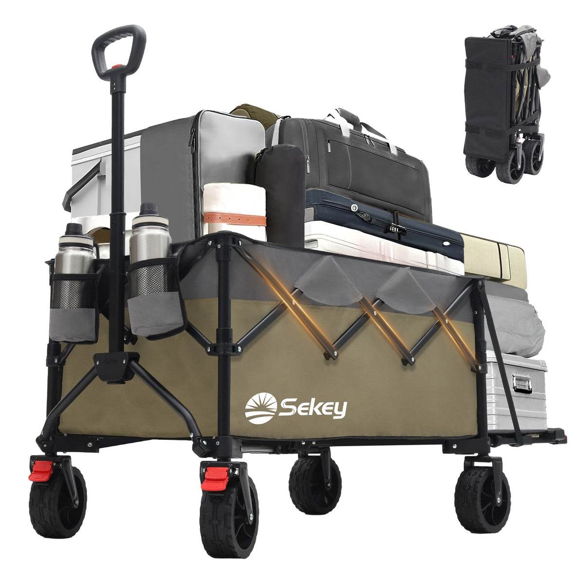 Faltbarer Handwagen 120 kg Traglast – Kompakter Bollerwagen mit verlängerbarem Griff (bis 124 cm), ideal für Outdoor & Transport Sekey