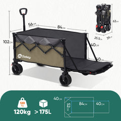 Faltbarer Handwagen 120 kg Traglast – Kompakter Bollerwagen mit verlängerbarem Griff (bis 124 cm), ideal für Outdoor & Transport Sekey