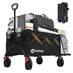 Faltbarer Handwagen 120 kg Traglast – Kompakter Bollerwagen mit verlängerbarem Griff (bis 124 cm), ideal für Outdoor & Transport Sekey