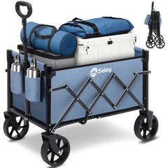 Sekey 4029 Folding Wagon with Brake – Space-Saving Handcart for Trips &amp; Shopping