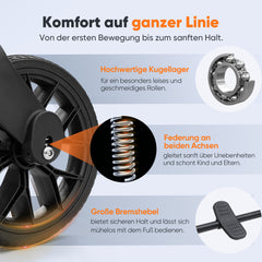 Sekey Bollerwagen Faltbar mit Dach für 1–2 Kinder, XXL PU-Räder mit Federung & Kugellager, Gepolstert & Komfortabel, Schiebe- und Ziehgriff, SS8080