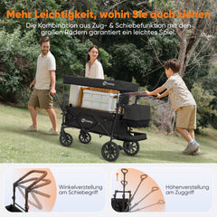 Sekey Folding Wagon with Canopy for 1-2 Children, XXL PU Wheels with Suspension &amp; Ball Bearings, Padded &amp; Comfortable, Push and Pull Handle, SS8080