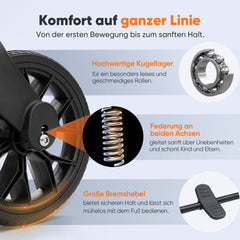 Sekey Folding Wagon with Canopy for 1-2 Children, XXL PU Wheels with Suspension &amp; Ball Bearings, Padded &amp; Comfortable, Push and Pull Handle, SS8080