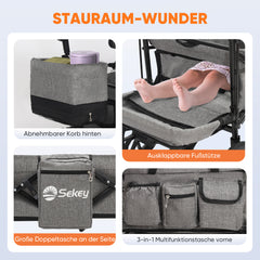 Sekey Folding Wagon with Canopy for 1-2 Children, XXL PU Wheels with Suspension &amp; Ball Bearings, Padded &amp; Comfortable, Push and Pull Handle, SS8080