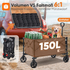 SUNULA Foldable Wagon 120 kg – 150L Handcart with Off-Road Wheels, Brakes &amp; One-Hand Handle