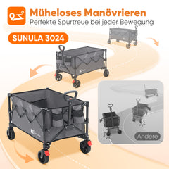 SUNULA Foldable Wagon 120 kg – 150L Handcart with Off-Road Wheels, Brakes &amp; One-Hand Handle