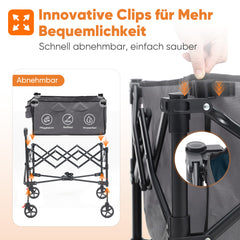 SUNULA Foldable Wagon 120 kg – 150L Handcart with Off-Road Wheels, Brakes &amp; One-Hand Handle