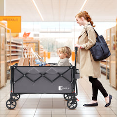 SUNULA Foldable Wagon 120 kg – 150L Handcart with Off-Road Wheels, Brakes &amp; One-Hand Handle