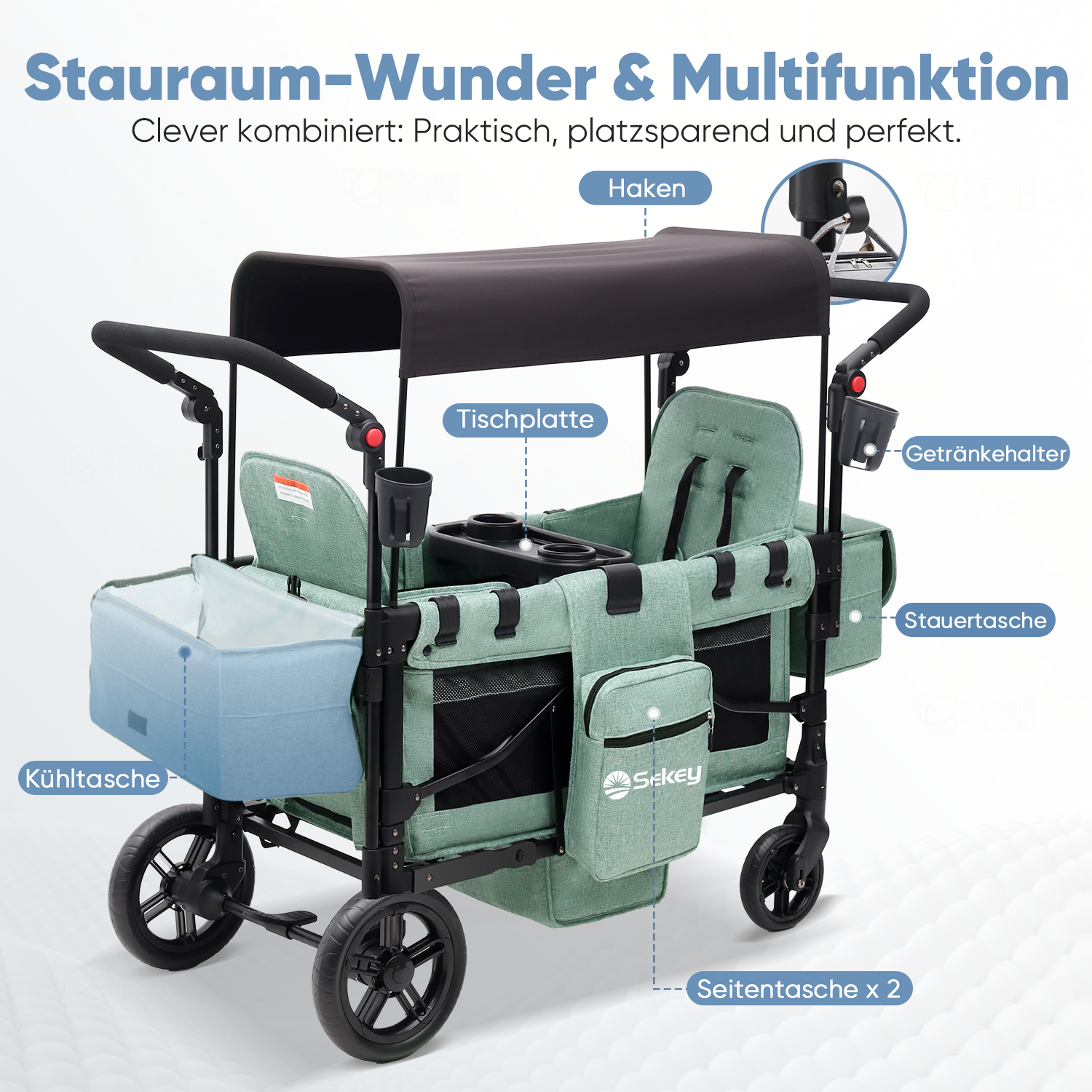 Sekey 80KG Faltbarer Kinderwagen für 2 Kinder zum Sitzen, 6060