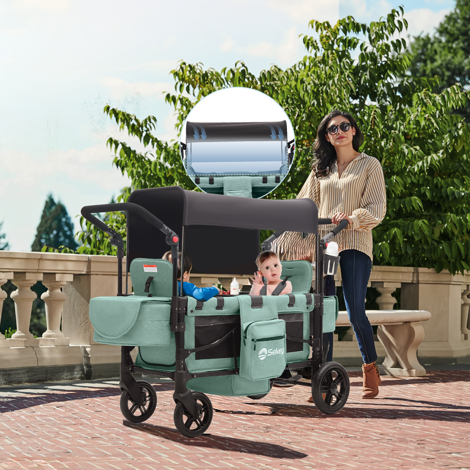 Sekey 80KG Faltbarer Kinderwagen für 2 Kinder zum Sitzen, 6060