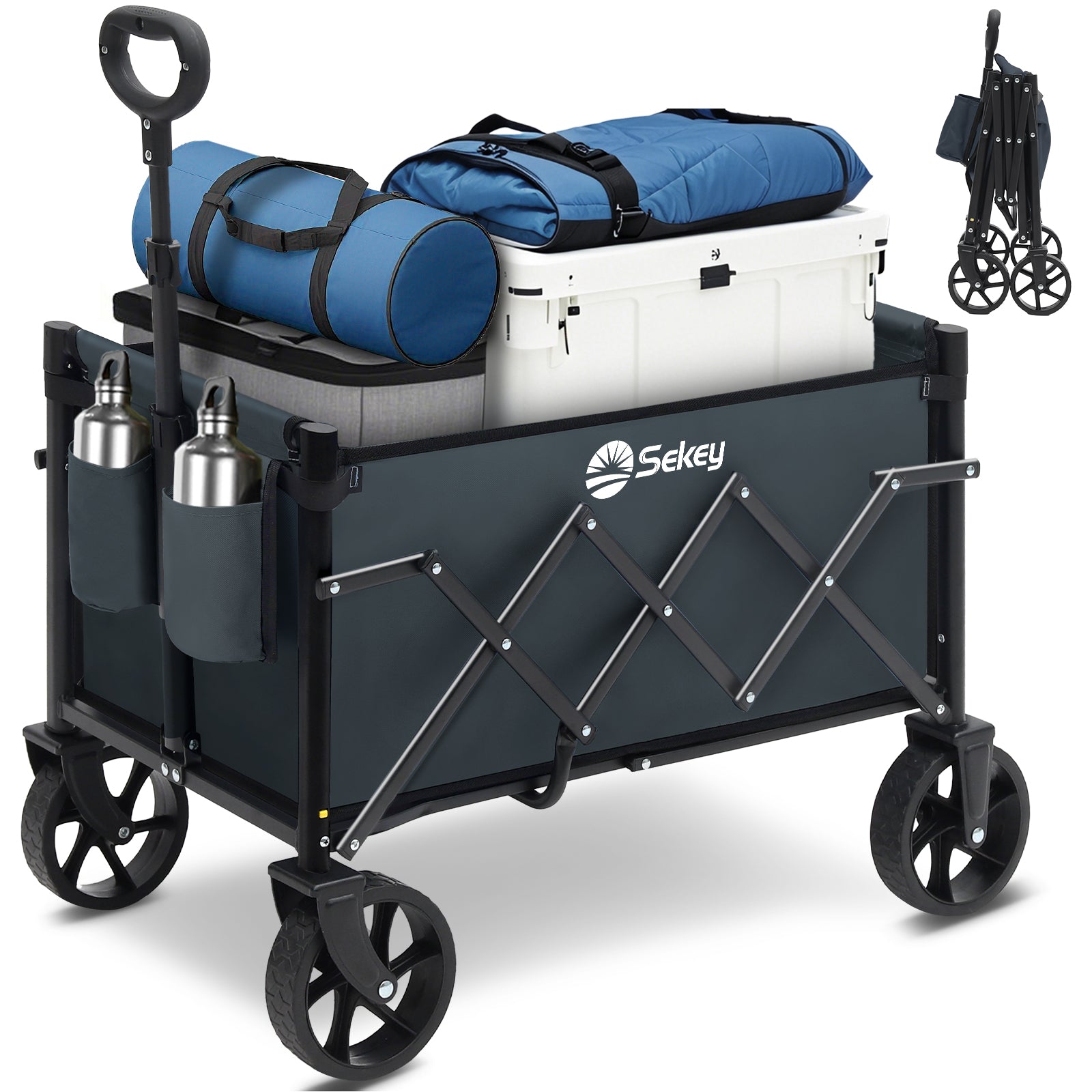 Sekey 4029 Klappbarer Bollerwagen mit Bremse – Platzsparender Handwagen für Ausflüge & Einkäufe