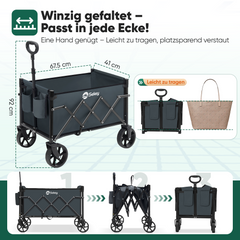 Sekey 4029 Folding Wagon with Brake – Space-Saving Handcart for Trips &amp; Shopping