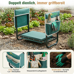 Sekey Height-Adjustable Kneeling Bench for Gardening, Load Capacity 160KG/180KG, Foldable Garden Stool with Tool Pockets, Knee Comfort for Gardening, Green