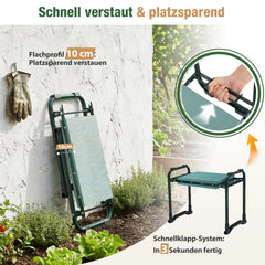 Sekey Height-Adjustable Kneeling Bench for Gardening, Load Capacity 160KG/180KG, Foldable Garden Stool with Tool Pockets, Knee Comfort for Gardening, Green